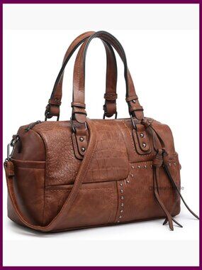Soft Vegan Leather Barrel Hobo Satchel Bag Top Handle Shoulder Purse Tote